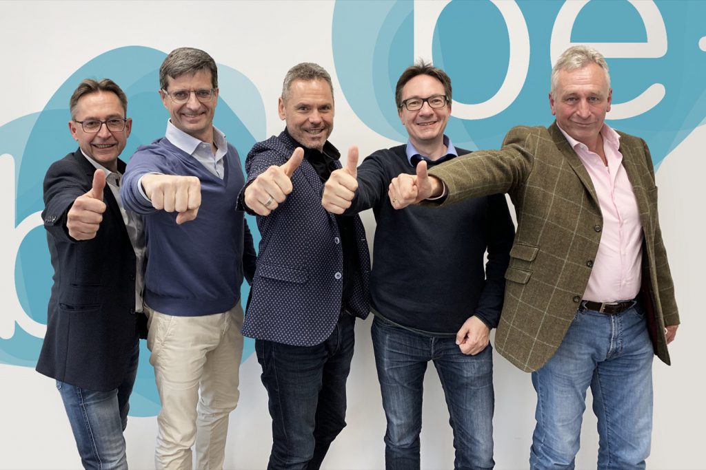 (Der Kreis der Business Angels von links: Klaus Oskar Schmidt, Rogier Minderhout, Gründer Frank Nobis, Michael Kraus und Bernd Geilen)